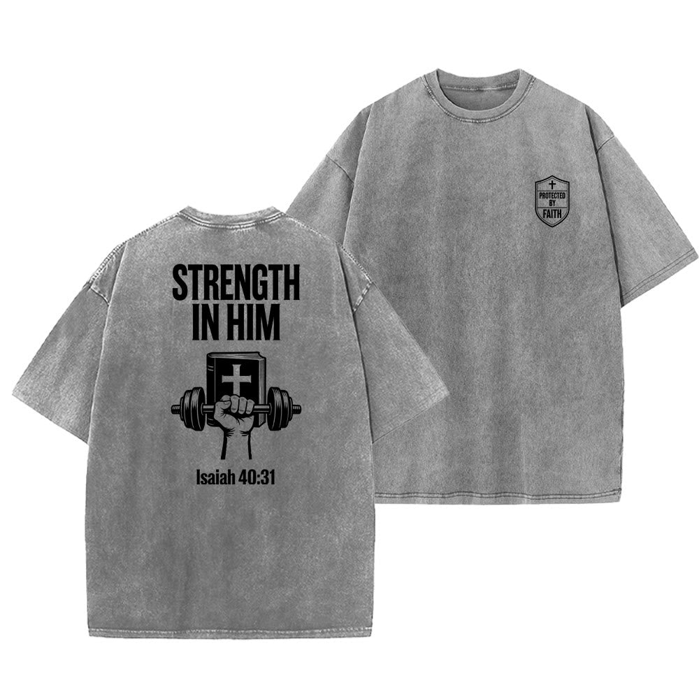 Christianartworkshop Strength in Him Isaiah 40:31 Graphic Unisex Washed T-Shirt