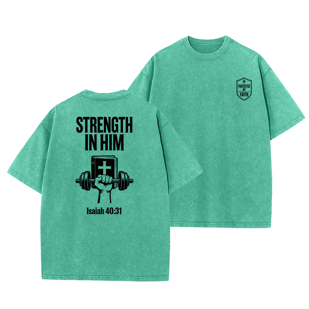 Christianartworkshop Strength in Him Isaiah 40:31 Graphic Unisex Washed T-Shirt