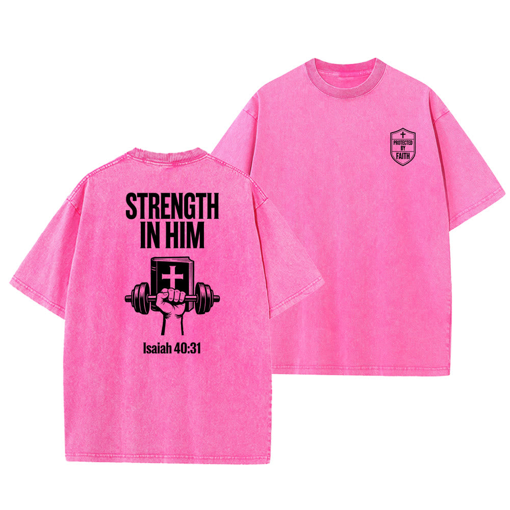 Christianartworkshop Strength in Him Isaiah 40:31 Graphic Unisex Washed T-Shirt