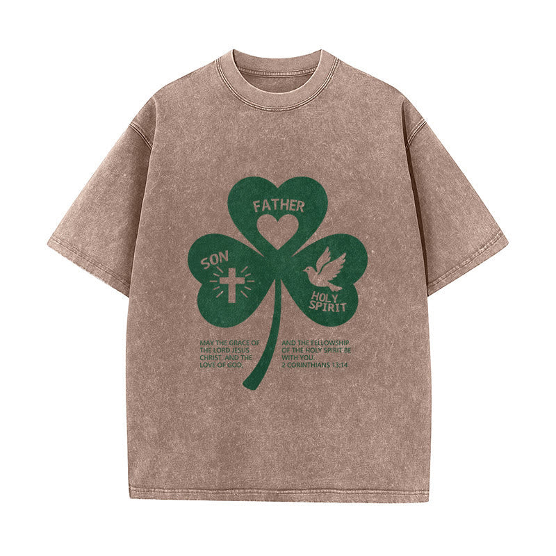 Christianartworkshop Trinity Shamrock 2 Corinthians 13:14 Unisex Washed T-Shirt