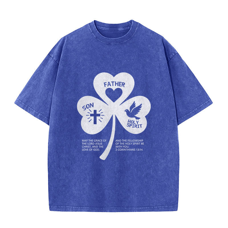 Christianartworkshop Trinity Shamrock 2 Corinthians 13:14 Unisex Washed T-Shirt