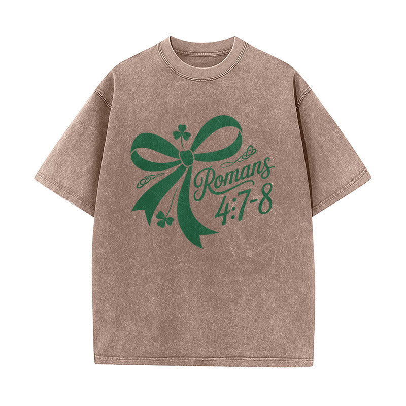 Christianartworkshop Not Lucky Simply Blessed Romans 4:7-8 Unisex Washed T-Shirt