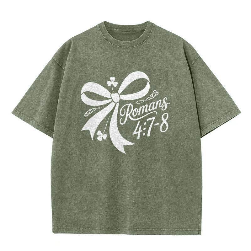 Christianartworkshop Not Lucky Simply Blessed Romans 4:7-8 Unisex Washed T-Shirt