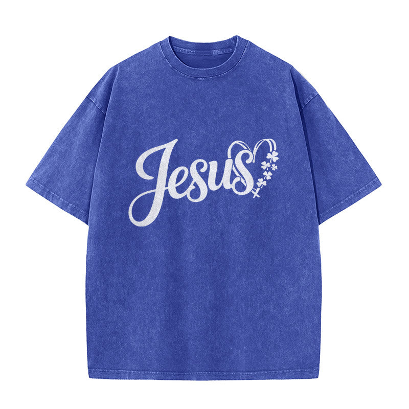 Christianartworkshop It's Never Luck It's Always God Jesus Unisex Washed T-Shirt