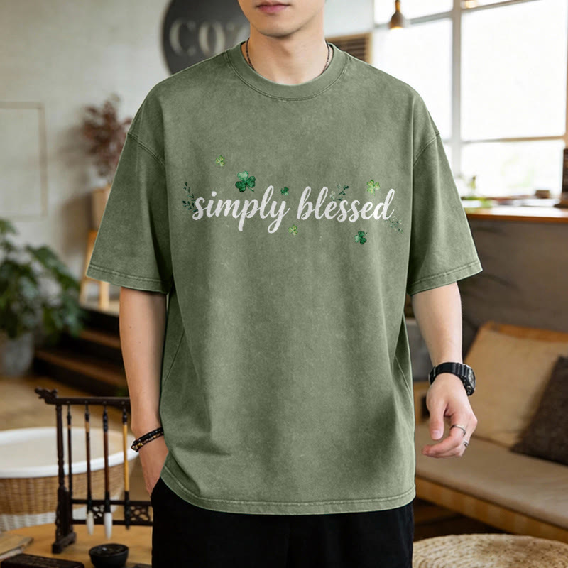 Christianartworkshop Not Lucky Simply Blessed Psalm 34:8 Unisex Washed T-Shirt