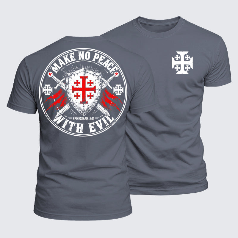 Luxe Mercerized Cotton Tee - Make No Peace with Evil Knight Templar Jerusalem Cross