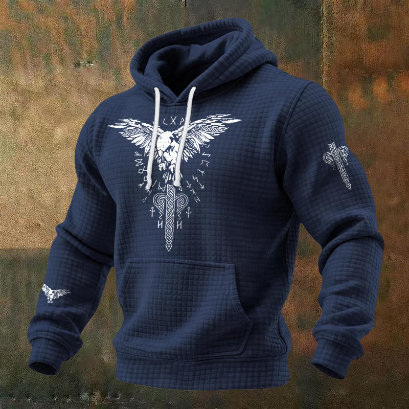 WorldNorse Norse Raven Totem Rune Waffle Hoodie