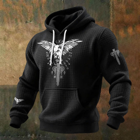 WorldNorse Norse Raven Totem Rune Waffle Hoodie