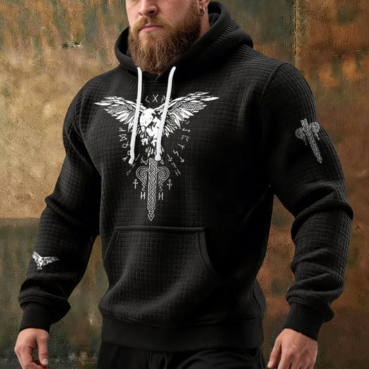 WorldNorse Norse Raven Totem Rune Waffle Hoodie