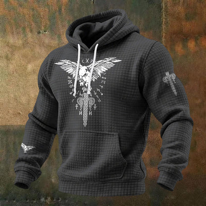 WorldNorse Norse Raven Totem Rune Waffle Hoodie