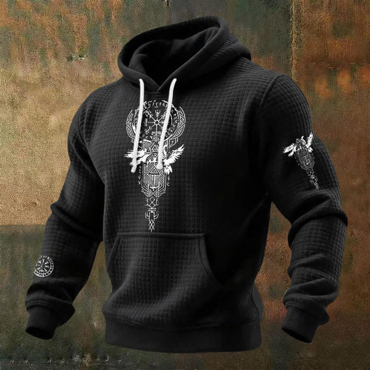 WorldNorse Norse Twin Ravens Compass Waffle Hoodie