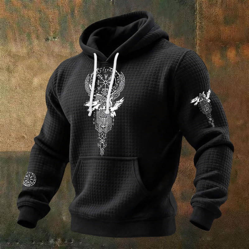 WorldNorse Norse Twin Ravens Compass Waffle Hoodie