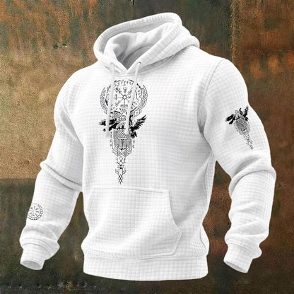 WorldNorse Norse Twin Ravens Compass Waffle Hoodie