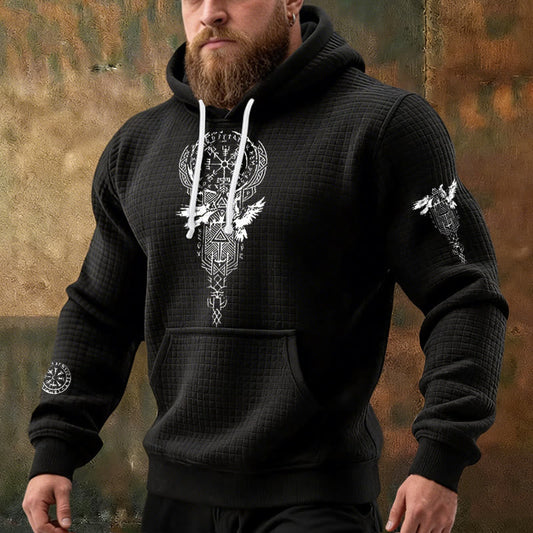 WorldNorse Norse Twin Ravens Compass Waffle Hoodie