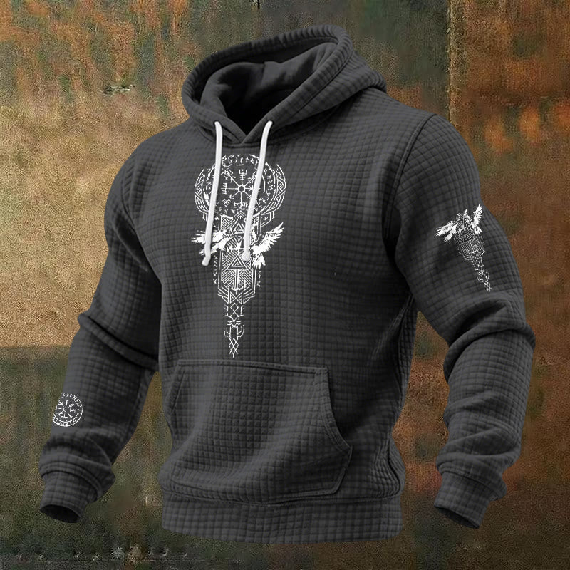 WorldNorse Norse Twin Ravens Compass Waffle Hoodie