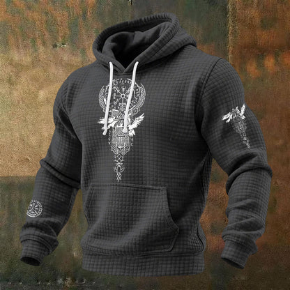 WorldNorse Norse Twin Ravens Compass Waffle Hoodie