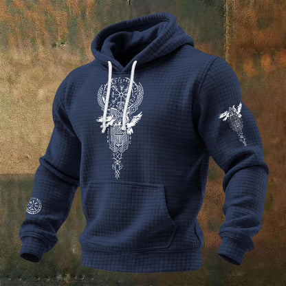 WorldNorse Norse Twin Ravens Compass Waffle Hoodie