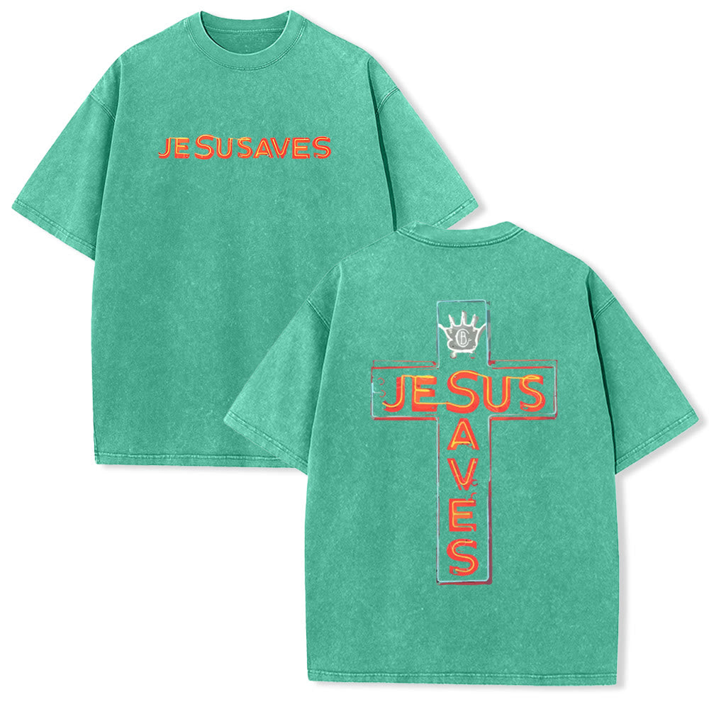 Christianartworkshop Jesus Saves Cross Graphic Unisex Washed T-Shirt