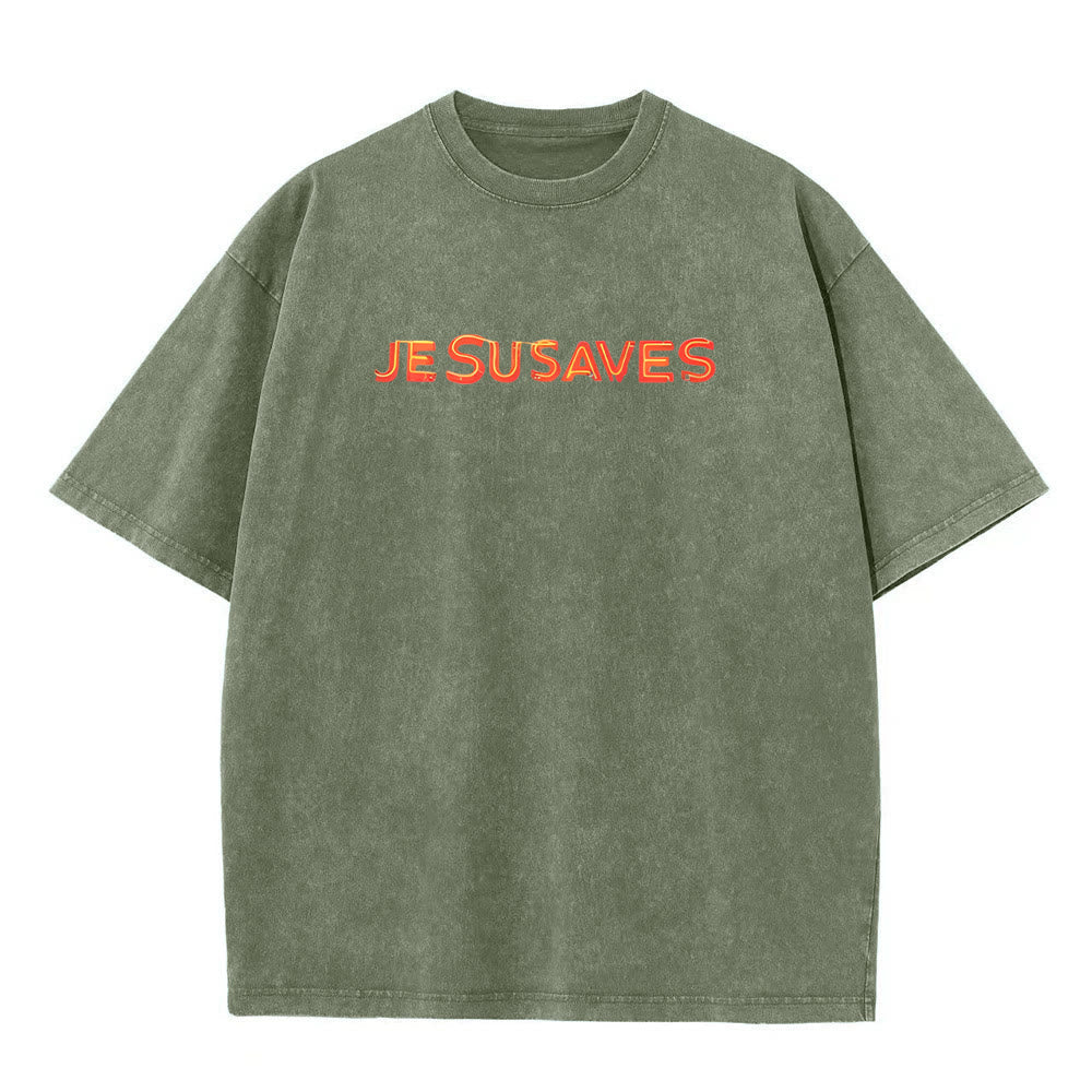 Christianartworkshop Jesus Saves Cross Graphic Unisex Washed T-Shirt