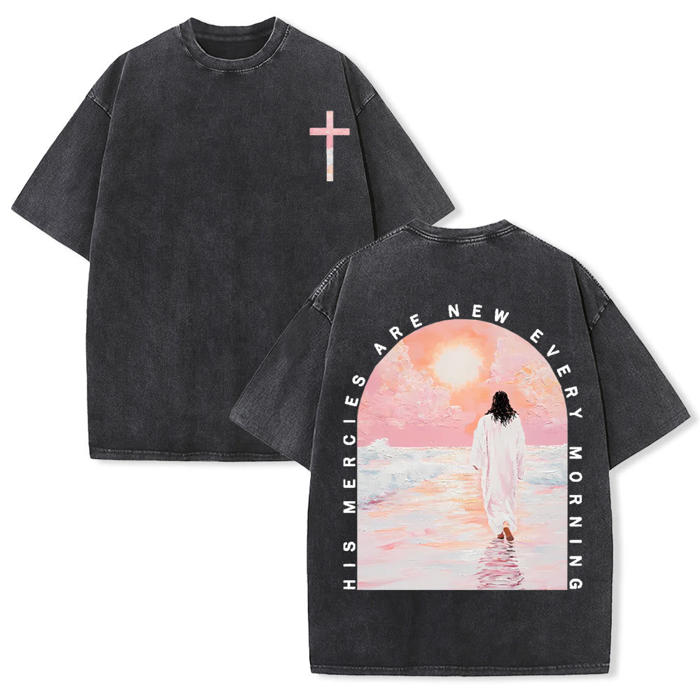 Christianartworkshop His Mercies Are New Double Sided Unisex Washed Christian T-Shirt