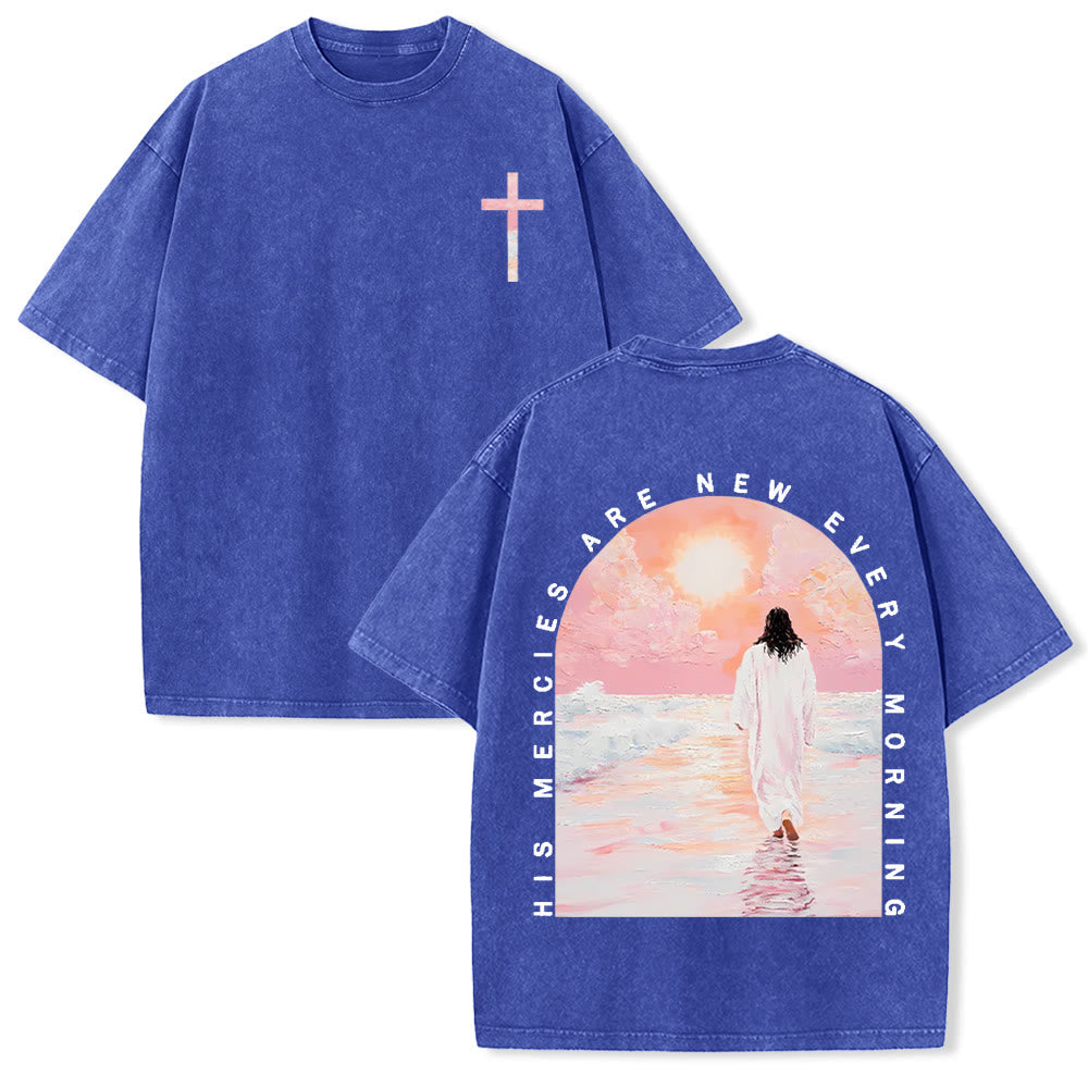 Christianartworkshop His Mercies Are New Double Sided Unisex Washed Christian T-Shirt