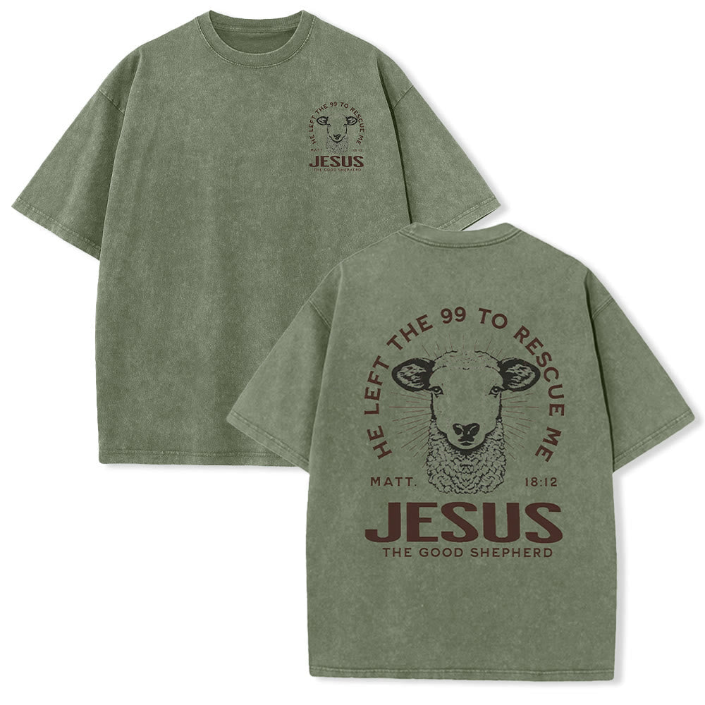 Christianartworkshop "He Left The 99 To Rescue Me" Unisex Washed T-Shirt