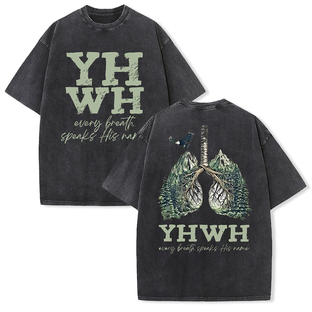 Christianartworkshop Every Breath Speaks His Name Unisex Washed T-shirt