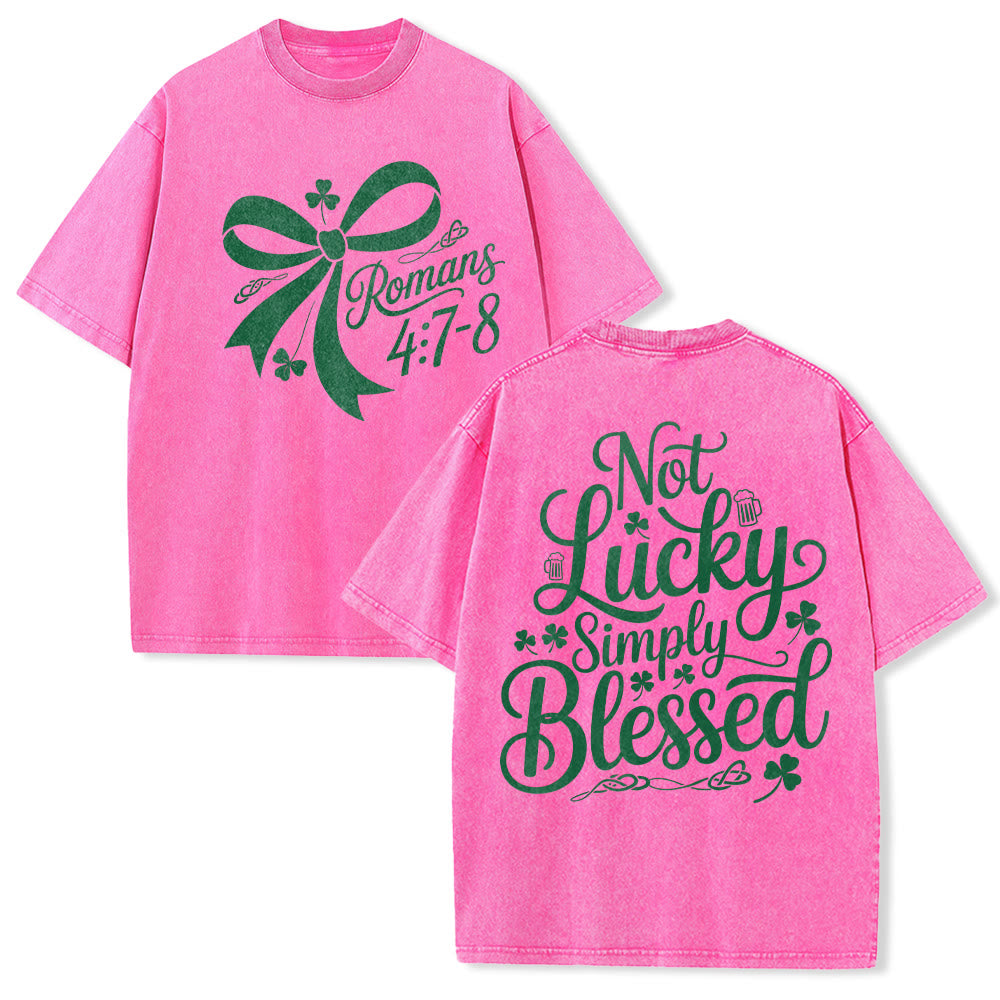 Christianartworkshop Not Lucky Simply Blessed Romans 4:7-8 Unisex Washed T-Shirt
