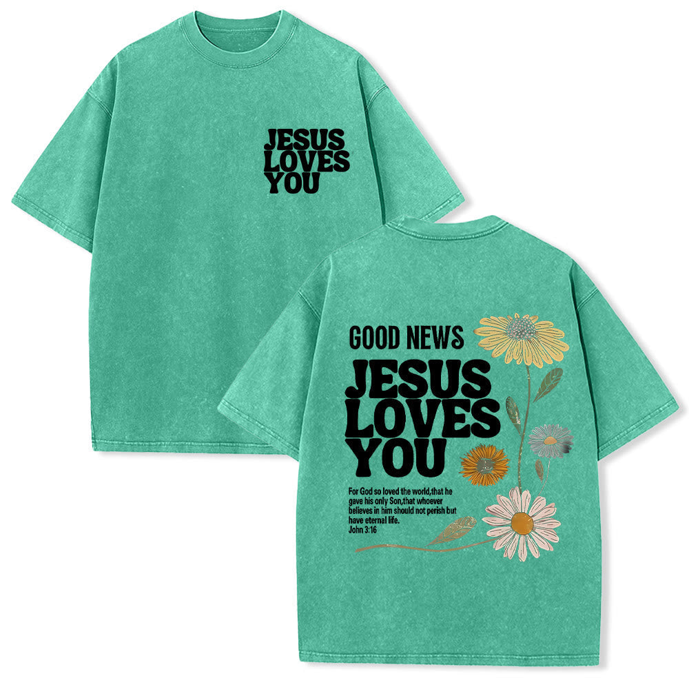 Christianartworkshop Good News Jesus Loves You Unisex Washed T-shirt