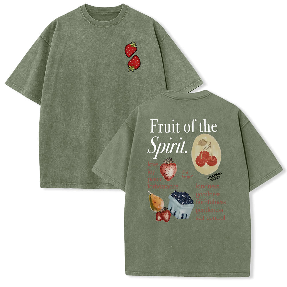 Christianartworkshop Fruit Of The Spirit Double Sided Unisex Washed T-shirt