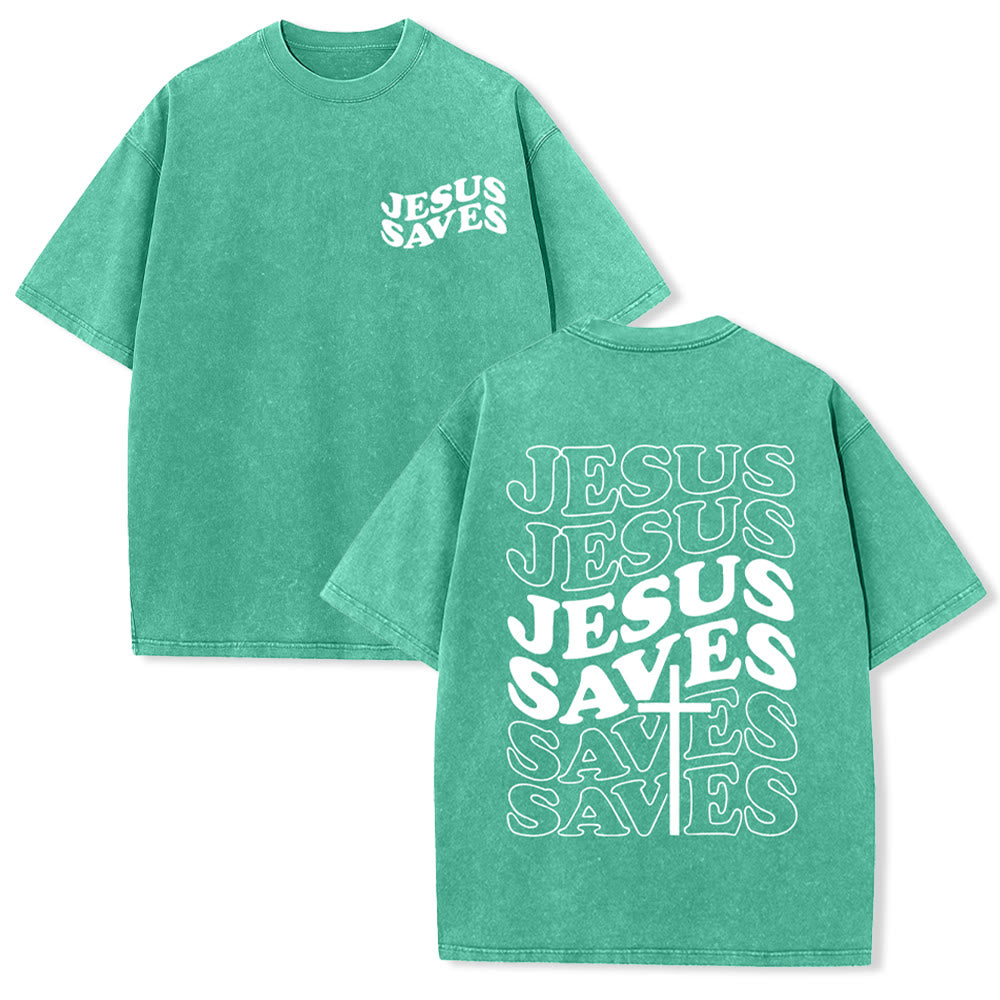 Christianartworkshop Jesus Saves Cross Graphic Unisex Washed T - Shirt