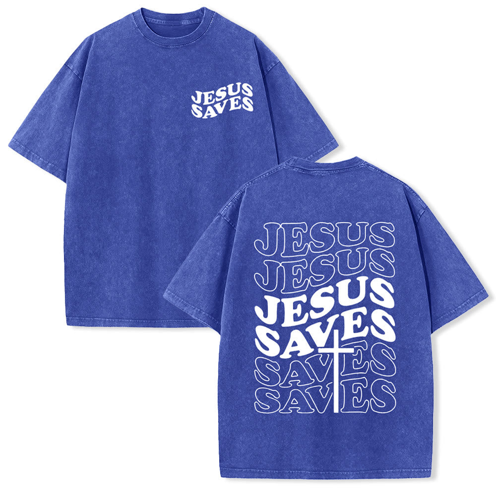 Christianartworkshop Jesus Saves Cross Graphic Unisex Washed T - Shirt