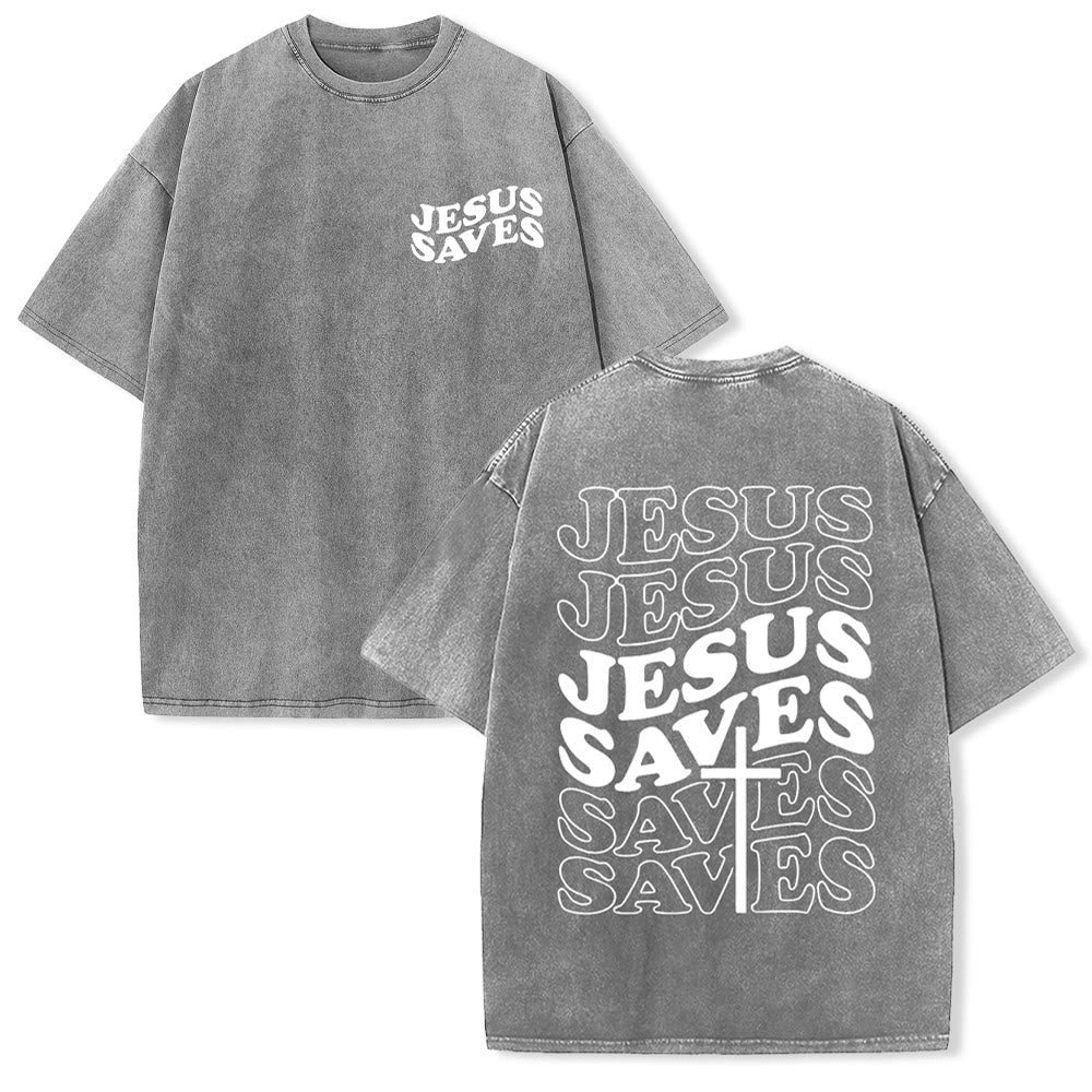 Christianartworkshop Jesus Saves Cross Graphic Unisex Washed T - Shirt