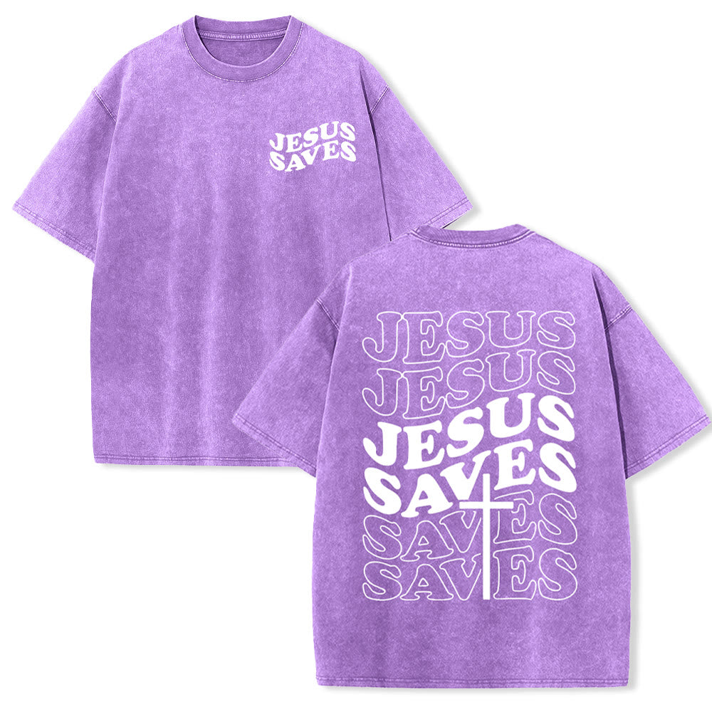 Christianartworkshop Jesus Saves Cross Graphic Unisex Washed T - Shirt