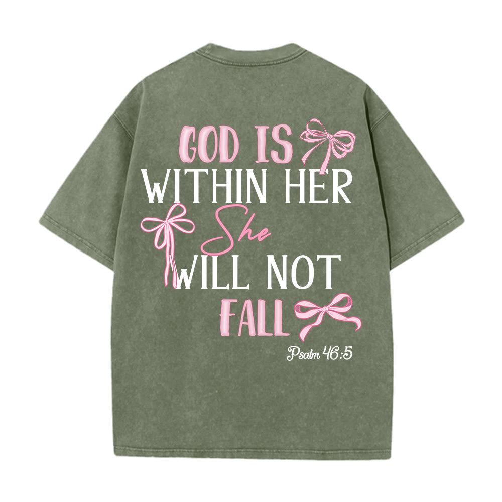 Christianartworkshop God Is Within Her Psalm 46:5 Bow Accent Unisex Washed T-shirt