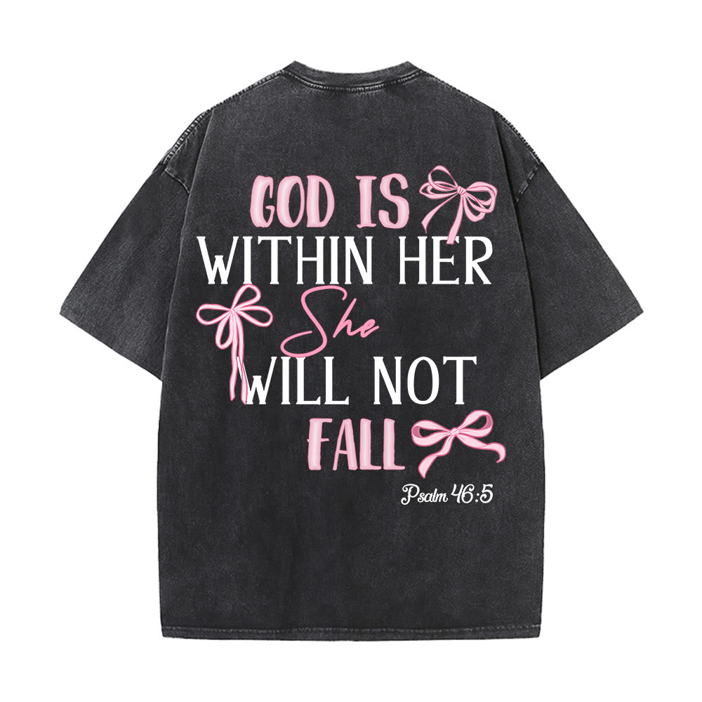 Christianartworkshop God Is Within Her Psalm 46:5 Bow Accent Unisex Washed T-shirt