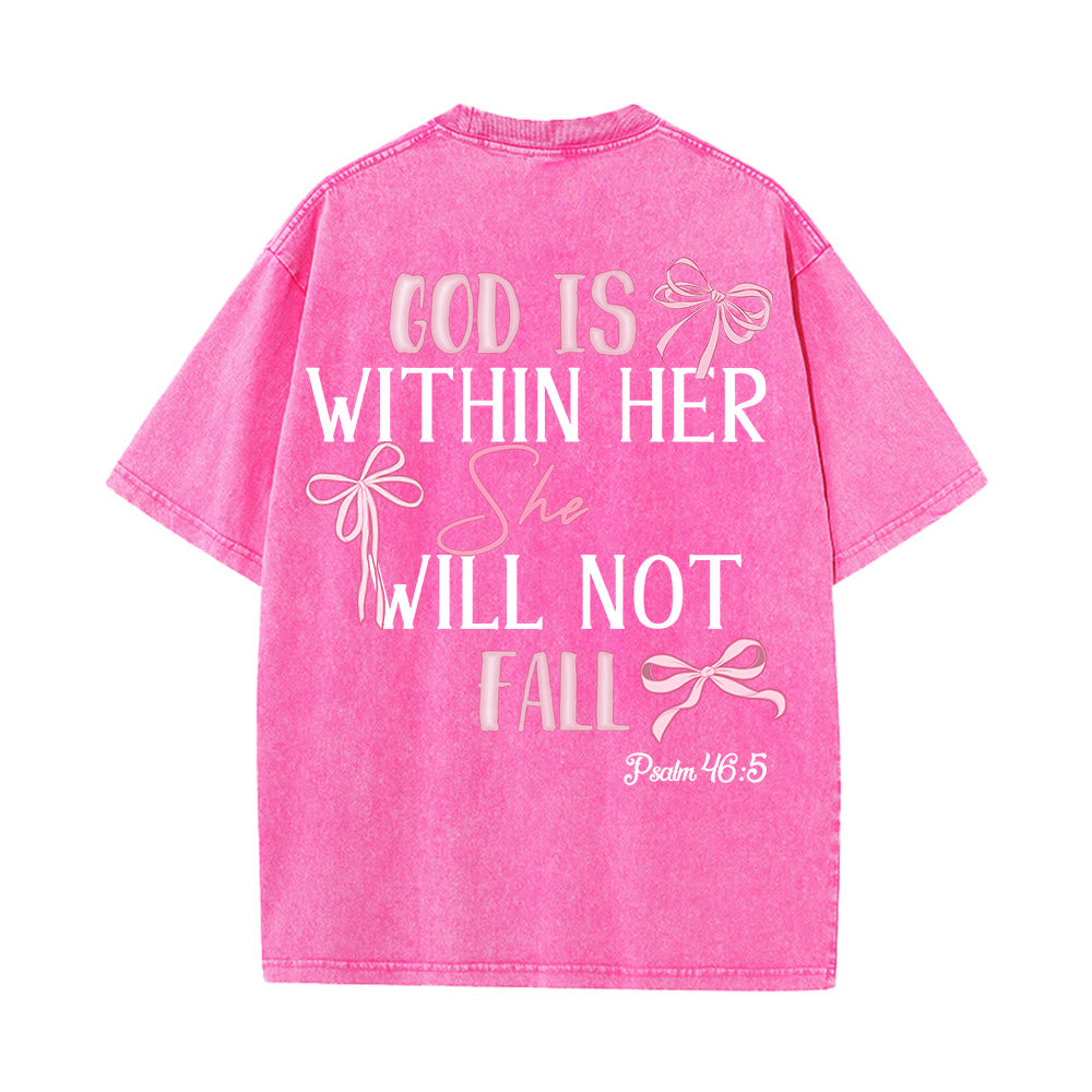 Christianartworkshop God Is Within Her Psalm 46:5 Bow Accent Unisex Washed T-shirt