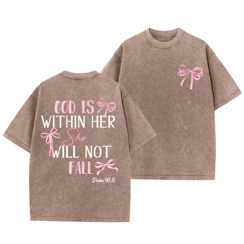 Christianartworkshop God Is Within Her Psalm 46:5 Bow Accent Unisex Washed T-shirt
