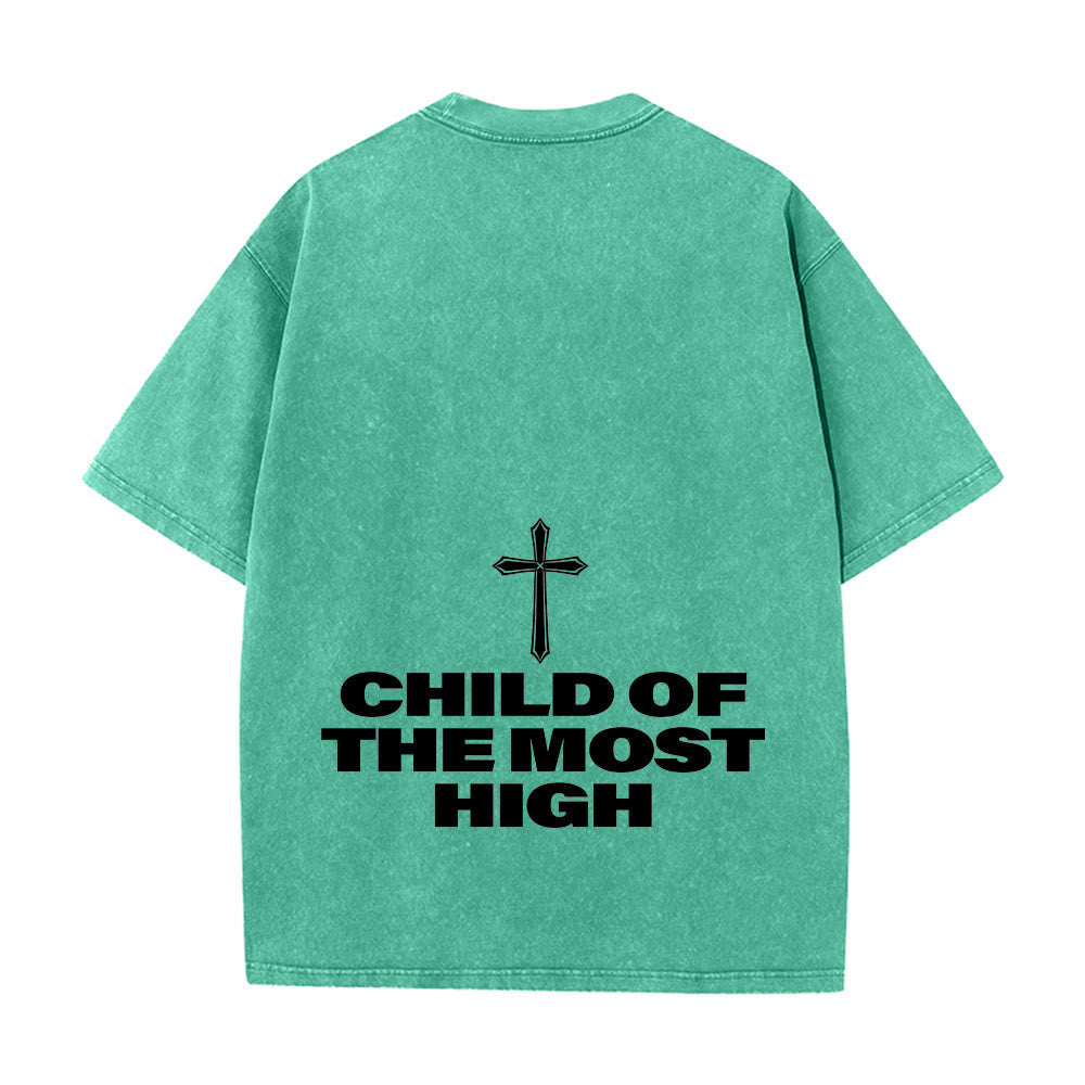 Christianartworkshop Child of the Most High Cross Bold Lettering Unisex Washed T-shirt