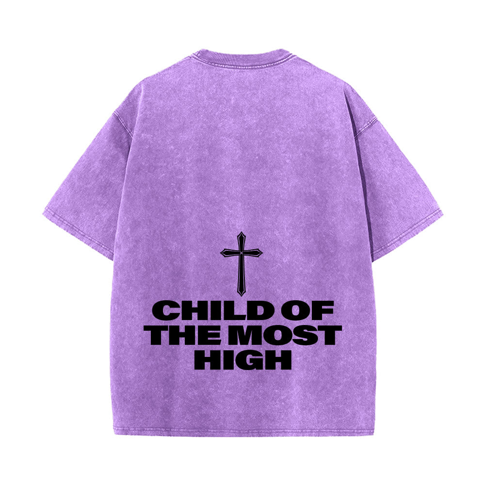 Christianartworkshop Child of the Most High Cross Bold Lettering Unisex Washed T-shirt
