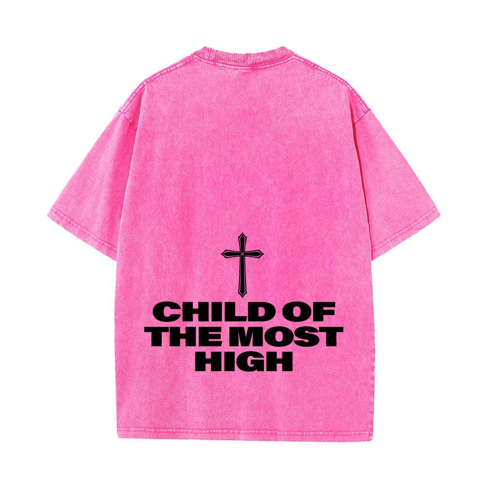 Christianartworkshop Child of the Most High Cross Bold Lettering Unisex Washed T-shirt