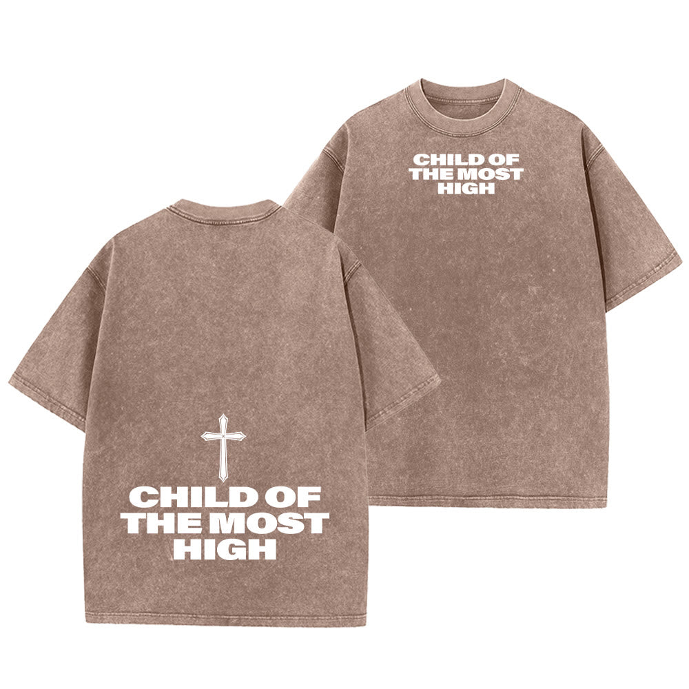 Christianartworkshop Child of the Most High Cross Bold Lettering Unisex Washed T-shirt