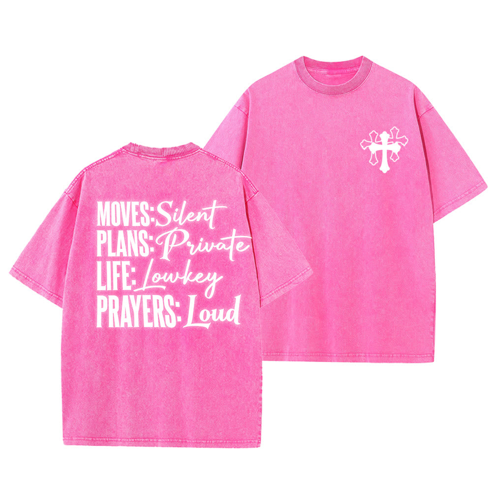 Christianartworkshop Moves Silent Prayers Loud Stylized Cross Mixed Lettering Unisex Washed T-shirt