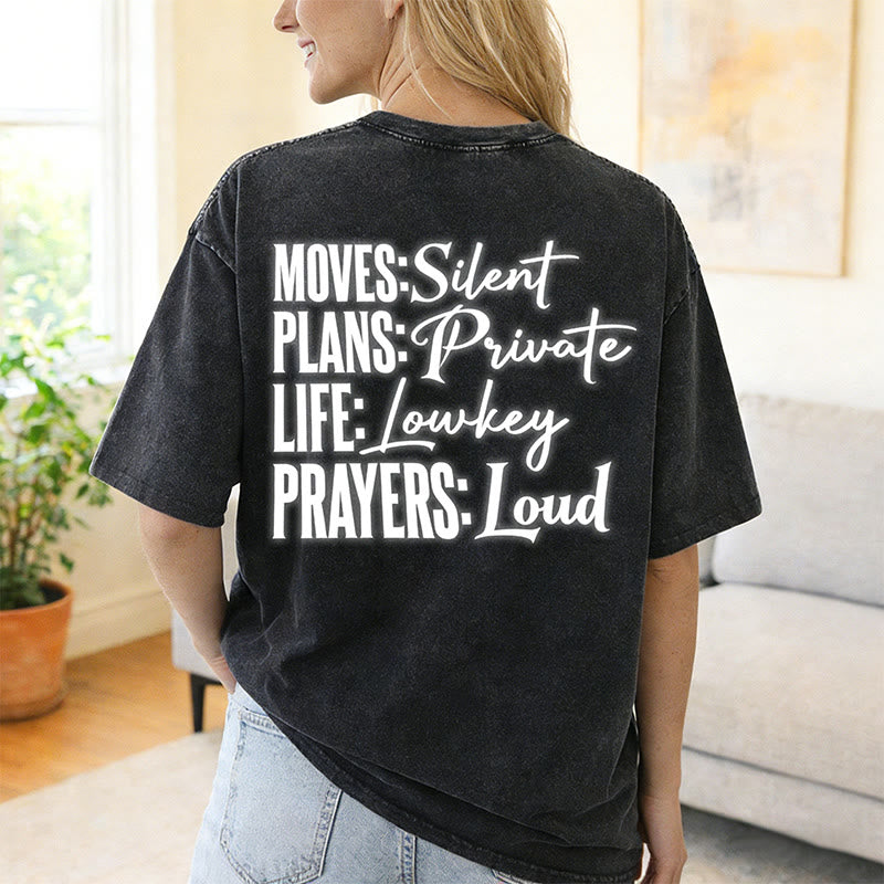 Christianartworkshop Moves Silent Prayers Loud Stylized Cross Mixed Lettering Unisex Washed T-shirt