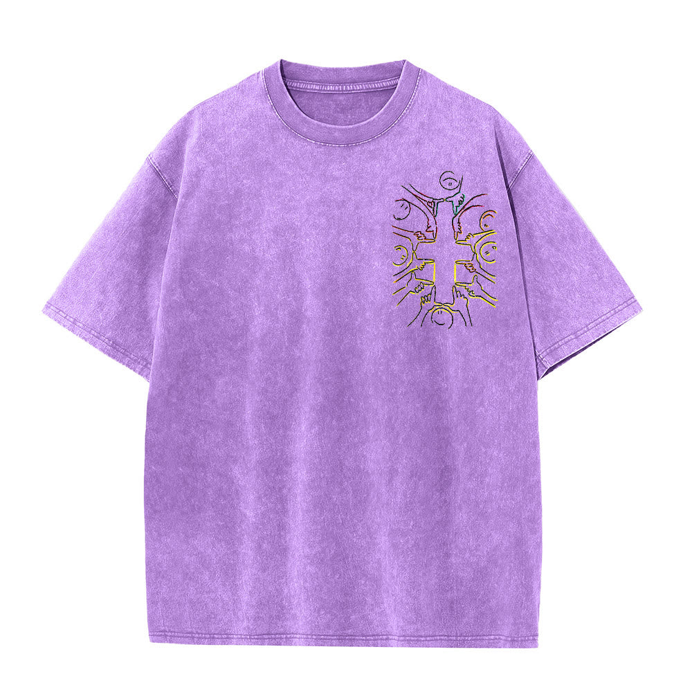 Christianartworkshop Unity Cross Human Figure Line Art Unisex Washed T-shirt