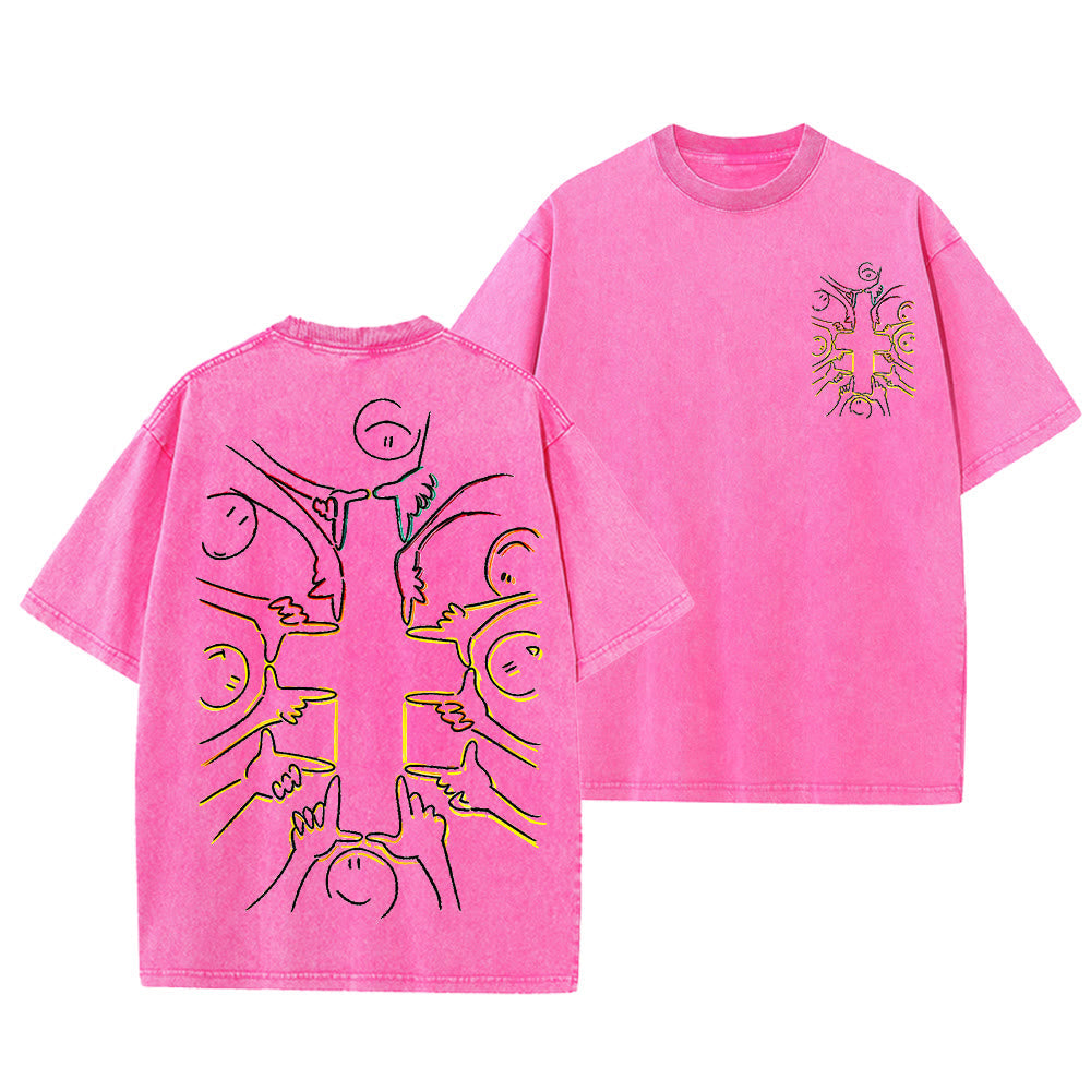 Christianartworkshop Unity Cross Human Figure Line Art Unisex Washed T-shirt