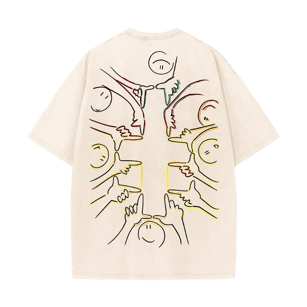 Christianartworkshop Unity Cross Human Figure Line Art Unisex Washed T-shirt