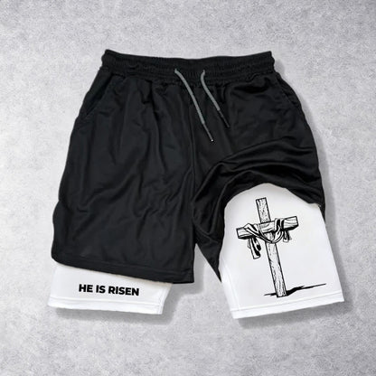 Christianartworkshop He Is Risen Resurrection Cross Performance Shorts
