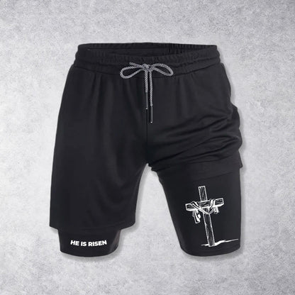 Christianartworkshop He Is Risen Resurrection Cross Performance Shorts