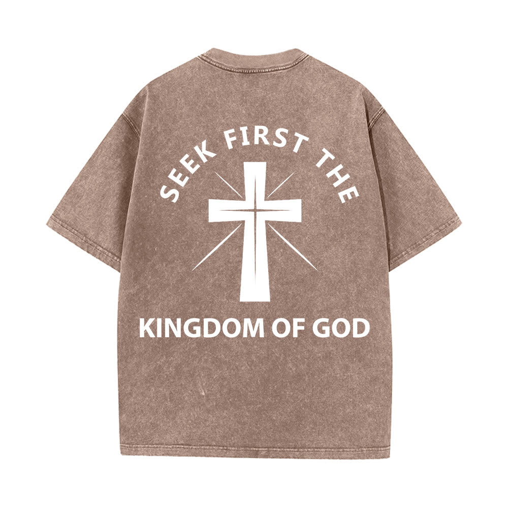 Christianartworkshop Seek First the Kingdom of God Unisex Washed T-Shirt